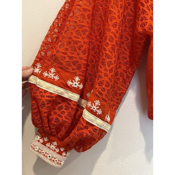 Free People Blouse boogie all night Size XS Crop top Embroidery Lace Red V Neck - Picture 11 of 16